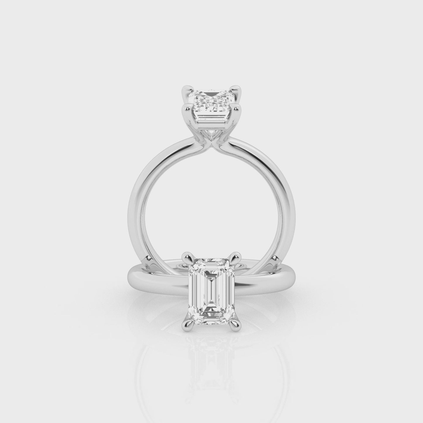 D9 14k White Gold Lab Diamond Classic Emerald Solitaire Engagement Ring