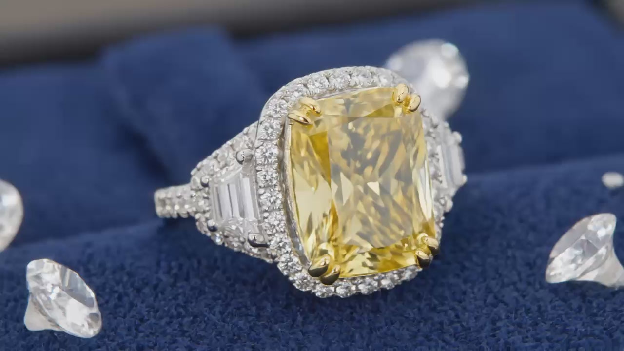 D9 14k White Gold Lab Grown Three-Stone Yellow Radiant Engagement Ring